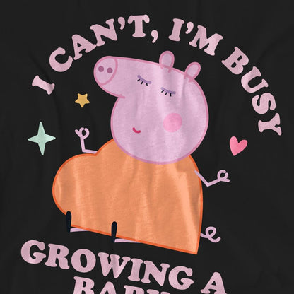 Black - Side - Peppa Pig Unisex Adult Busy Growing A Baby Mummy Pig T-Shirt