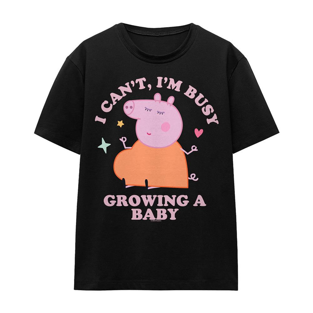 Black - Front - Peppa Pig Unisex Adult Busy Growing A Baby Mummy Pig T-Shirt
