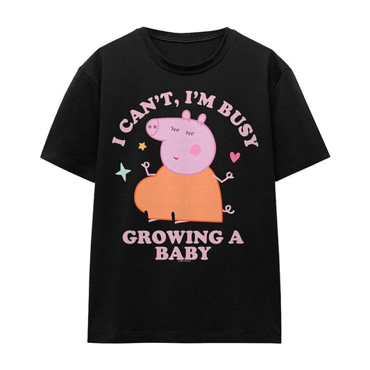 Black - Front - Peppa Pig Unisex Adult Busy Growing A Baby Mummy Pig T-Shirt