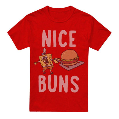 Red - Front - SpongeBob SquarePants Unisex Adult Nice Buns T-Shirt