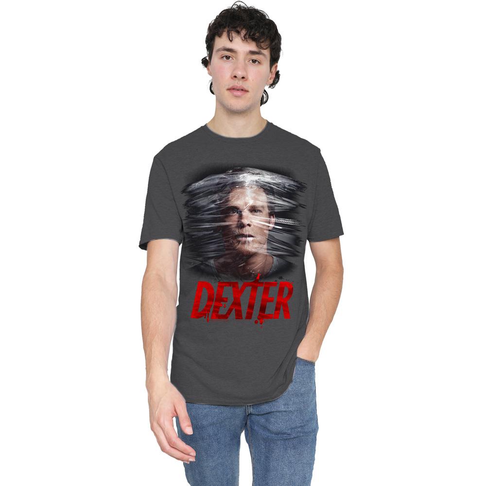 Charcoal - Side - Dexter Unisex Adult Plastic Wrap T-Shirt