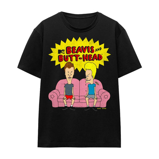 Black - Front - Beavis & Butthead Unisex Adult Couch OG Logo T-Shirt