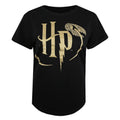 Black-Gold - Back - Harry Potter Womens-Ladies Metallic T-Shirt