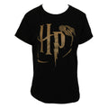 Black-Gold - Front - Harry Potter Womens-Ladies Metallic T-Shirt