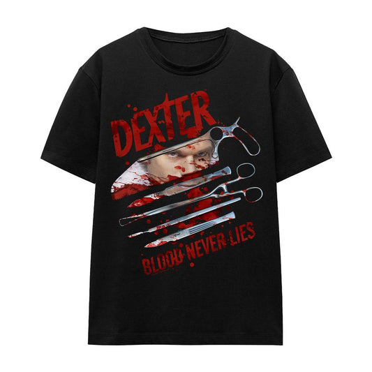 Black - Front - Dexter Unisex Adult Blood Never Lies T-Shirt