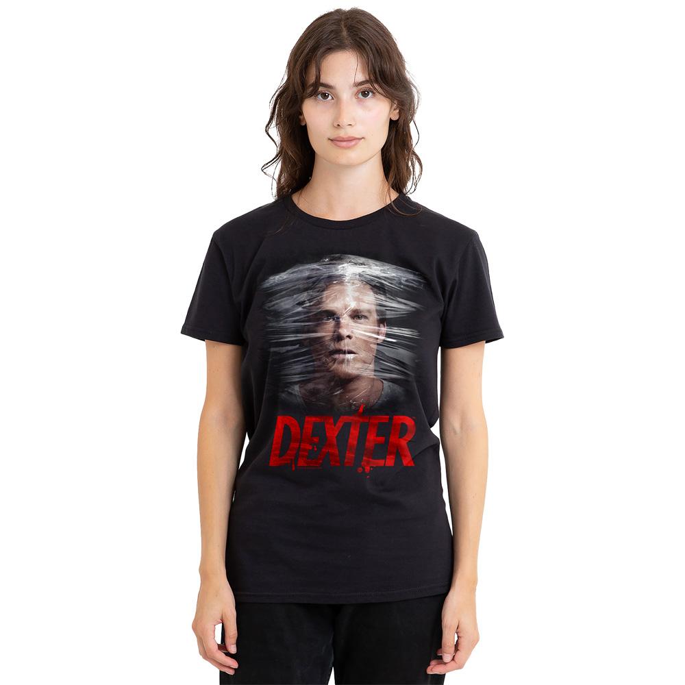 Black - Side - Dexter Unisex Adult Plastic Wrap T-Shirt