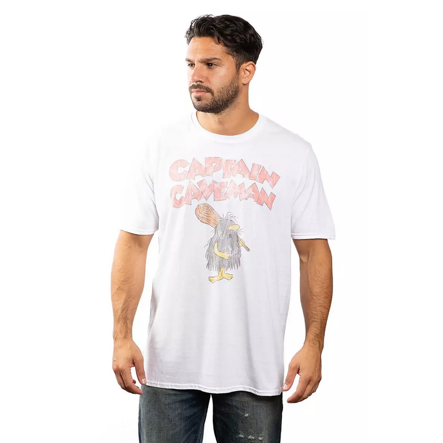 White - Side - Wacky Races Mens Captain Caveman T-Shirt