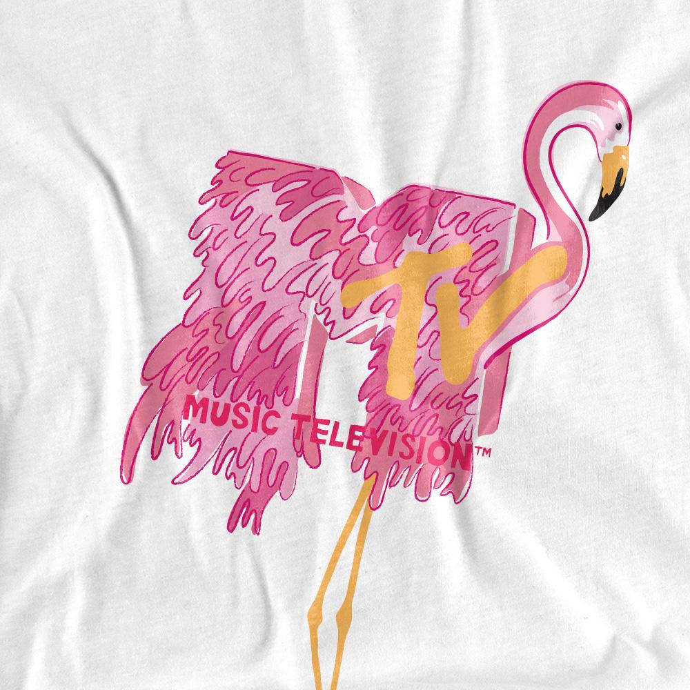 White - Pack Shot - MTV Unisex Adult Flamingo T-Shirt