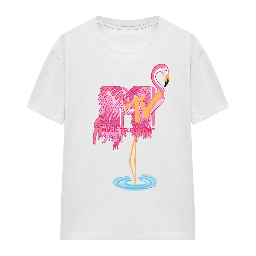 White - Front - MTV Unisex Adult Flamingo T-Shirt