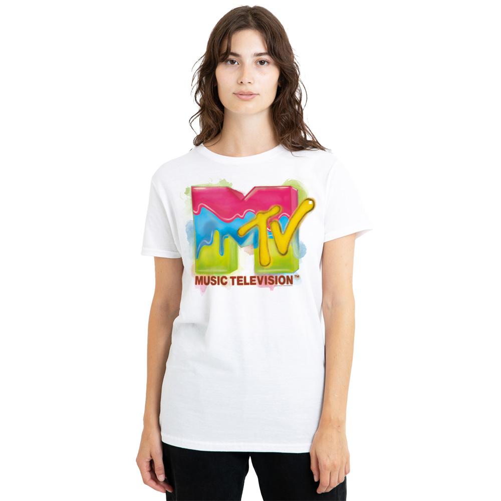 White - Lifestyle - MTV Unisex Adult Paint Logo T-Shirt