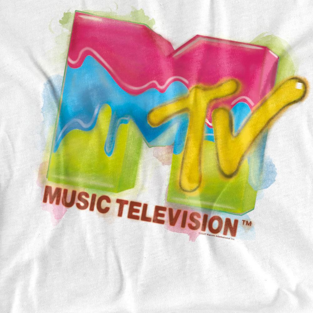 White - Side - MTV Unisex Adult Paint Logo T-Shirt
