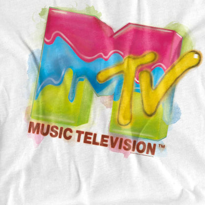 White - Side - MTV Unisex Adult Paint Logo T-Shirt