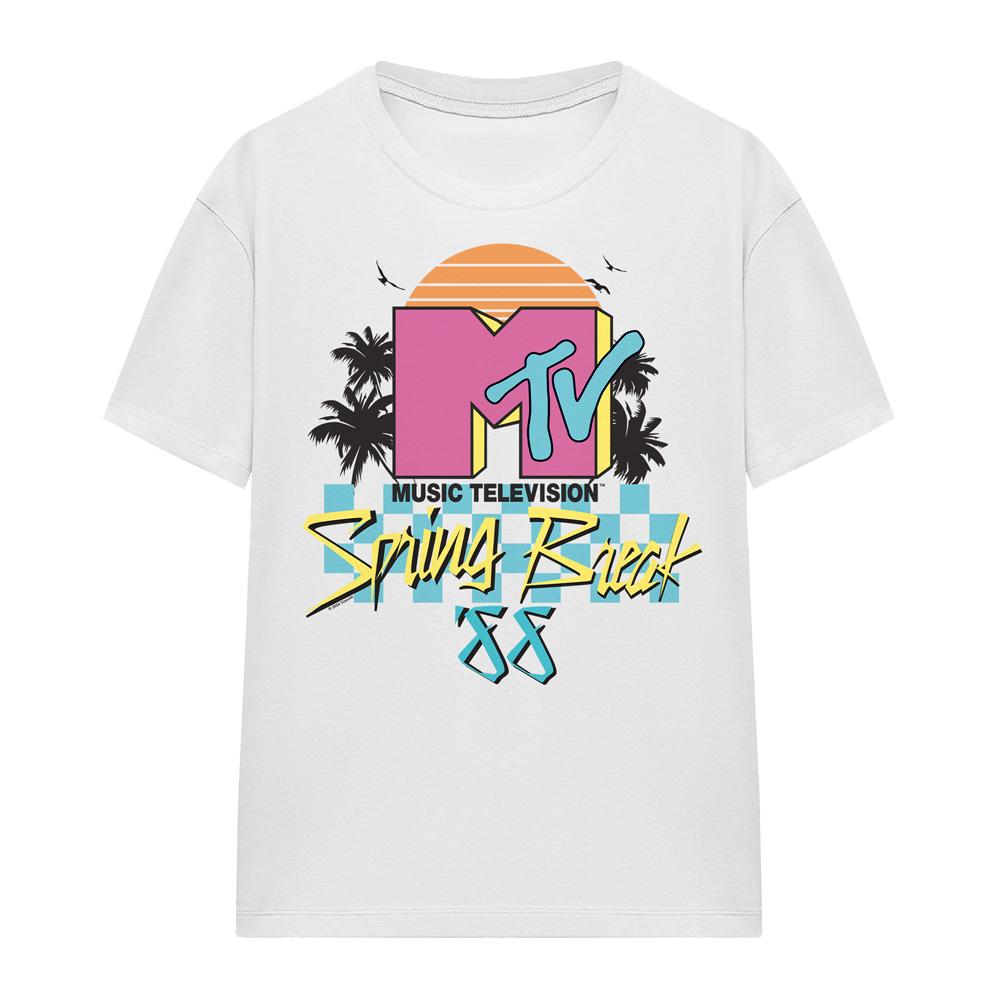 White - Front - MTV Unisex Adult Spring Break Checkerboard T-Shirt