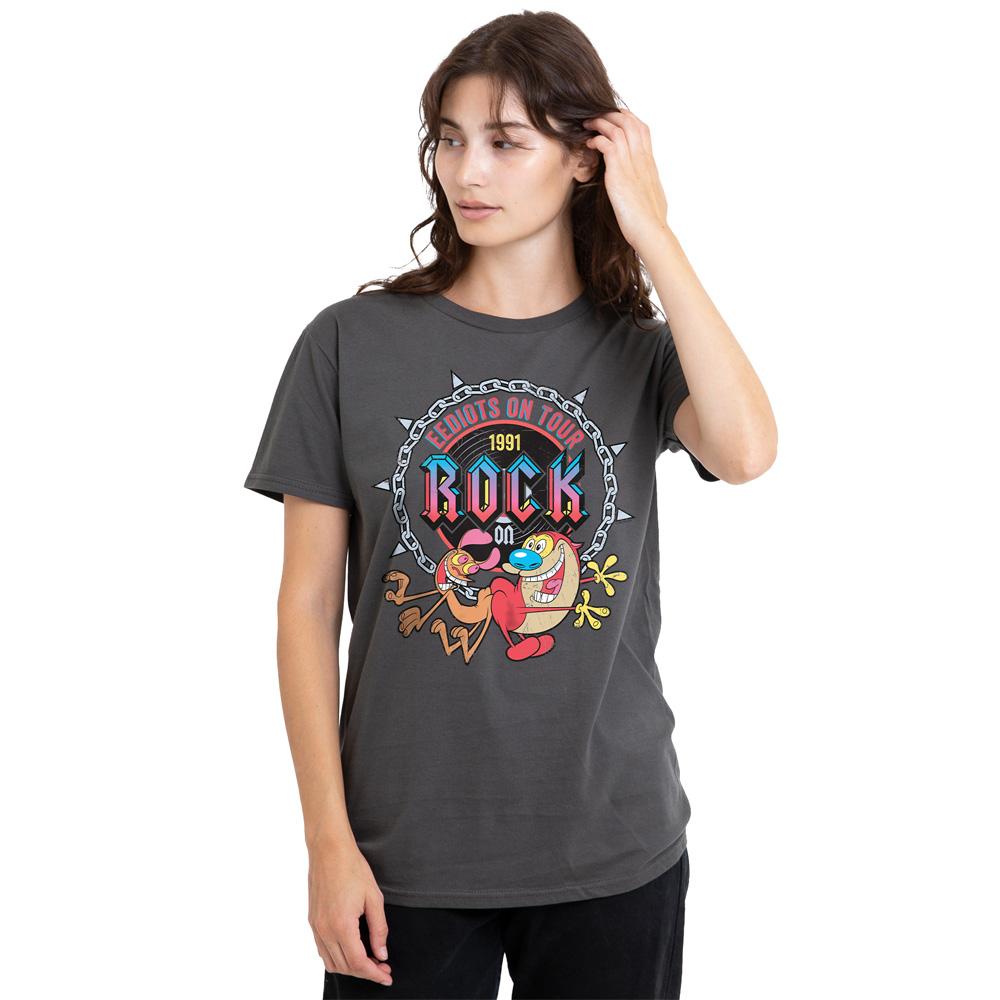 Charcoal - Side - Ren & Stimpy Unisex Adult Eediots On Tour T-Shirt