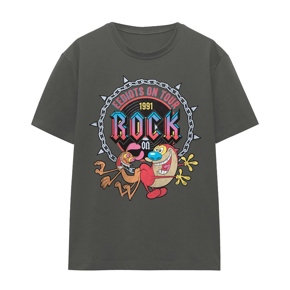 Charcoal - Front - Ren & Stimpy Unisex Adult Eediots On Tour T-Shirt