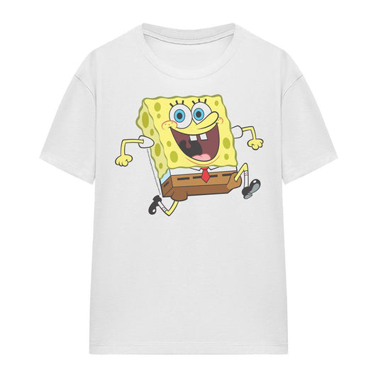White - Front - SpongeBob SquarePants Unisex Adult Happy Running T-Shirt