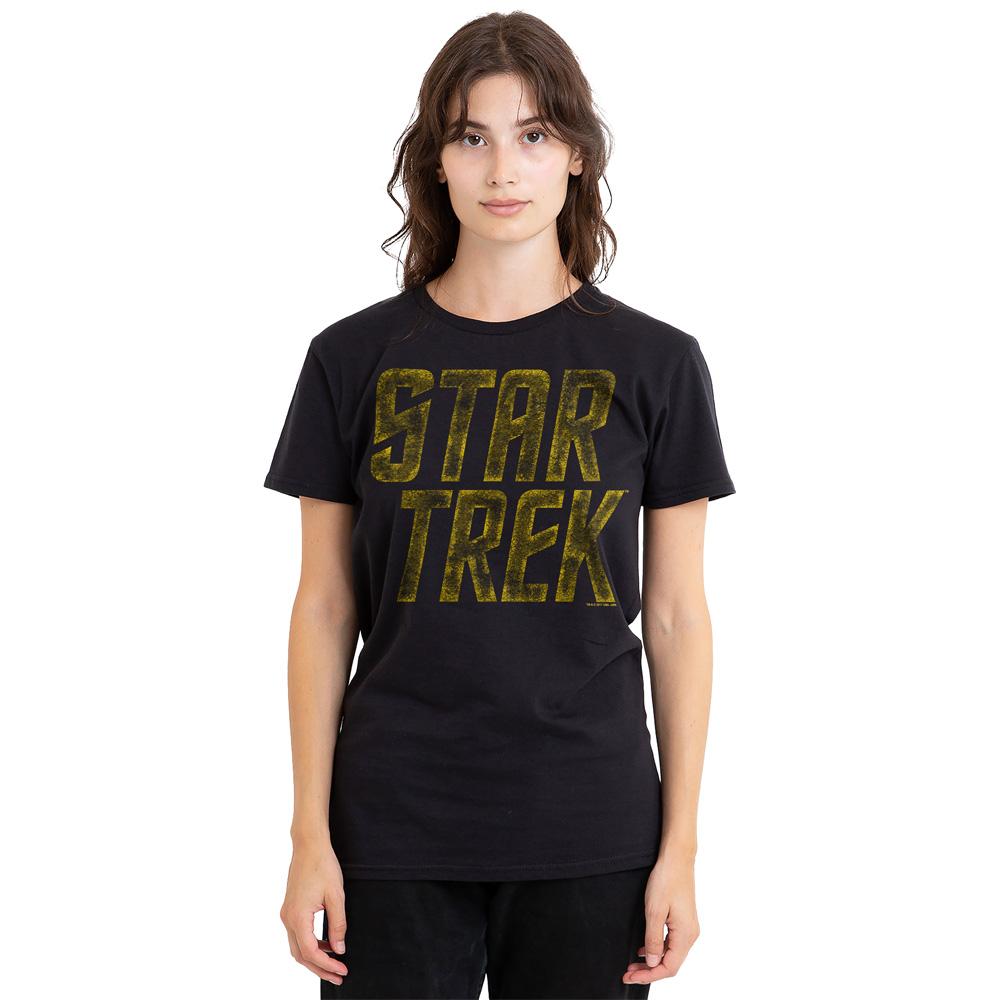Black - Side - Star Trek Unisex Adult Distressed Logo T-Shirt