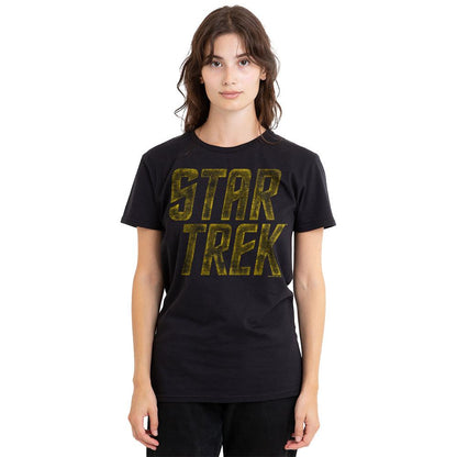 Black - Side - Star Trek Unisex Adult Distressed Logo T-Shirt