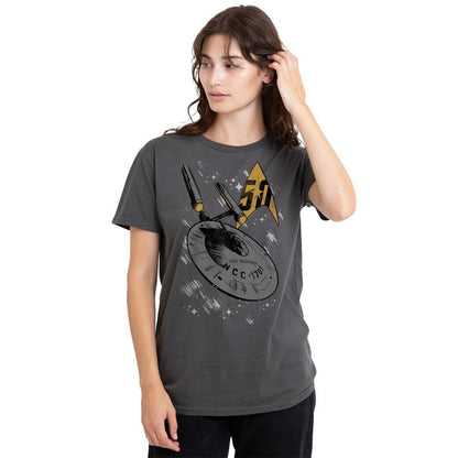 Charcoal - Side - Star Trek Unisex Adult Enterprise Dash T-Shirt