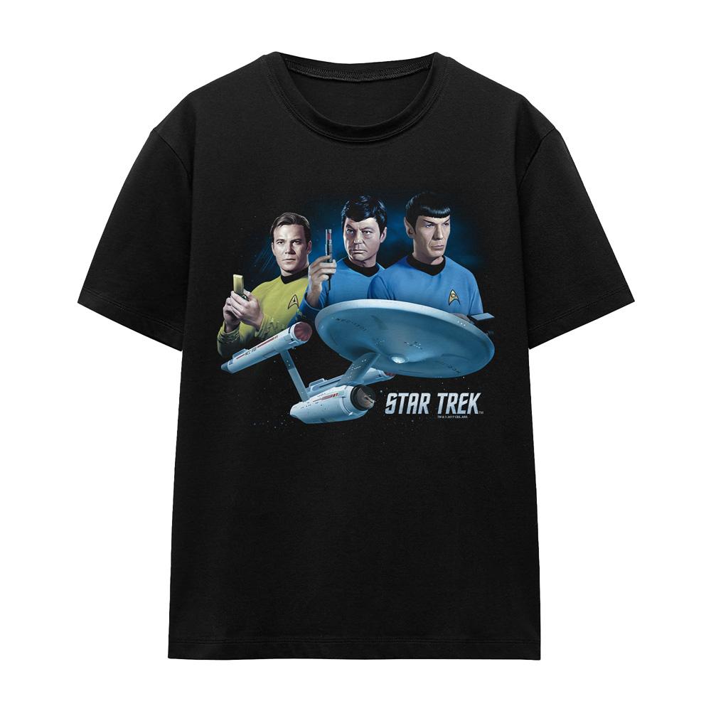 Black - Front - Star Trek Unisex Adult Main Three T-Shirt