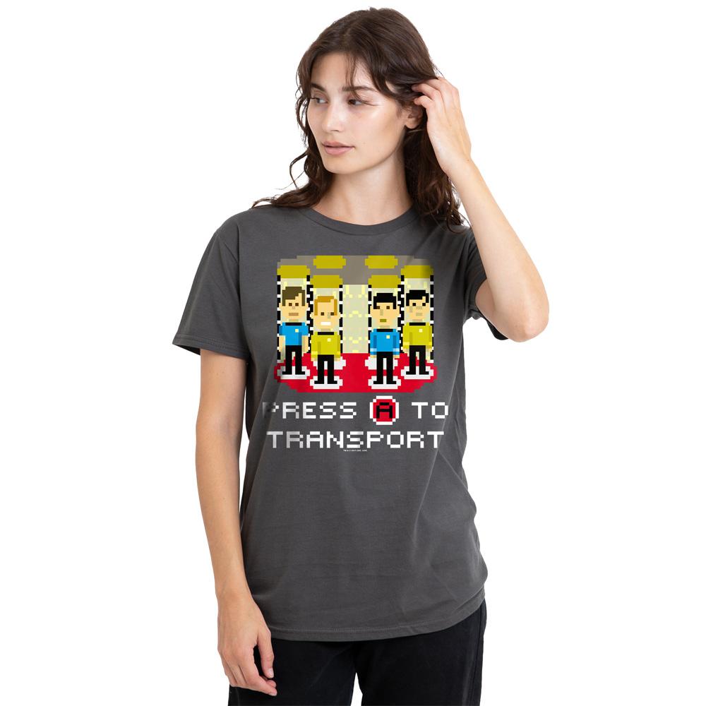 Charcoal - Side - Star Trek Unisex Adult Press A to Transport T-Shirt
