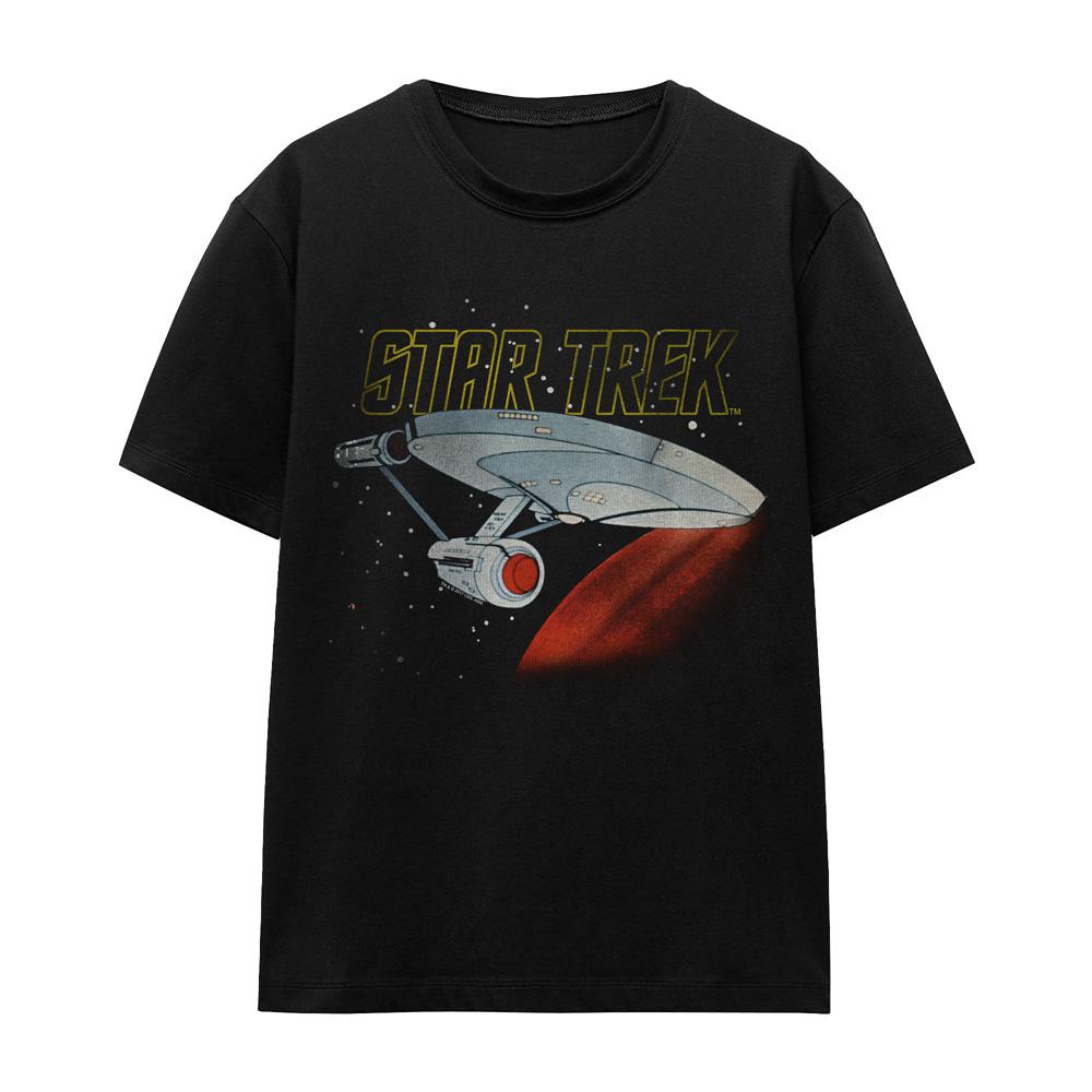 Black - Front - Star Trek Unisex Adult Enterprise Retro T-Shirt