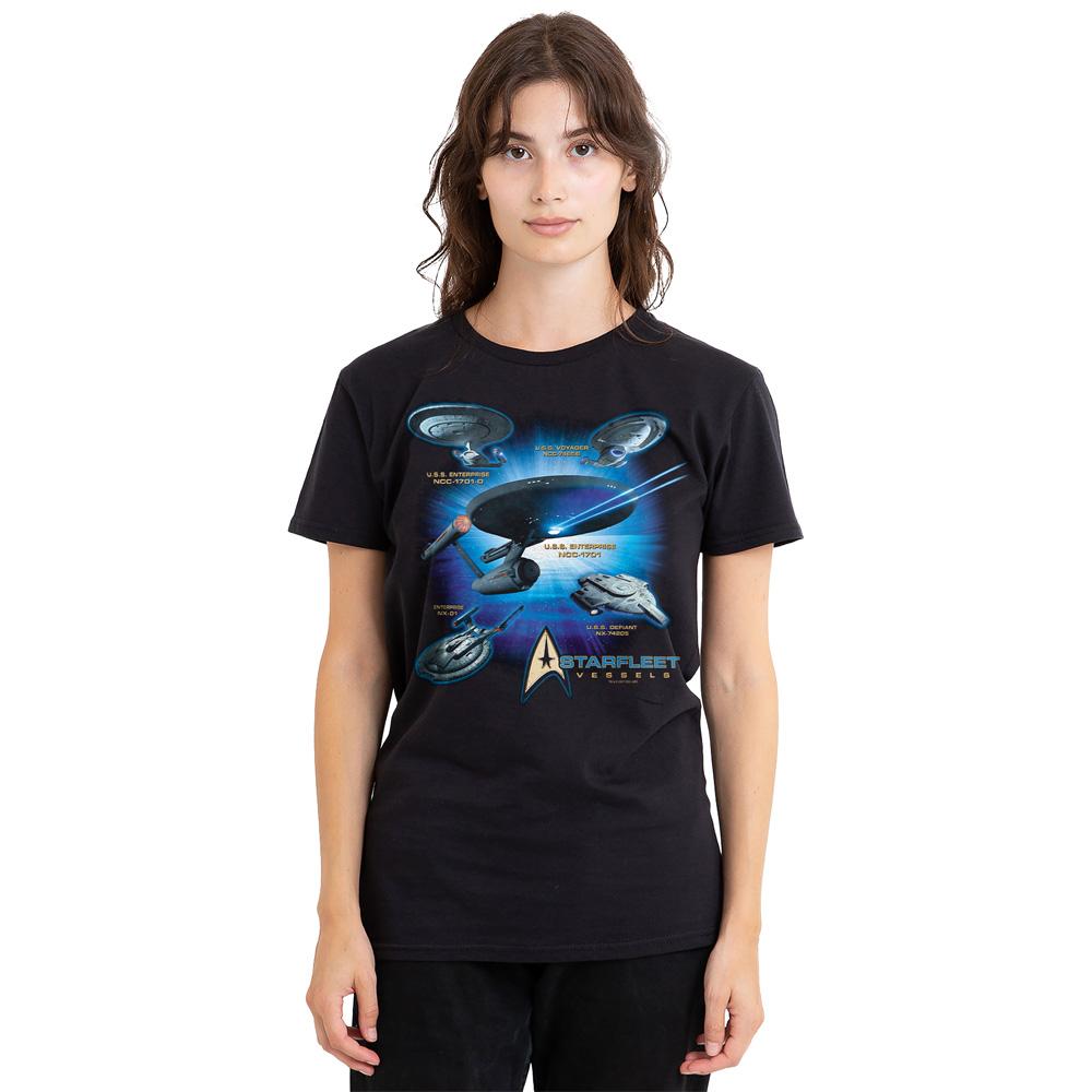 Black - Side - Star Trek Unisex Adult Starfleet Vessels T-Shirt