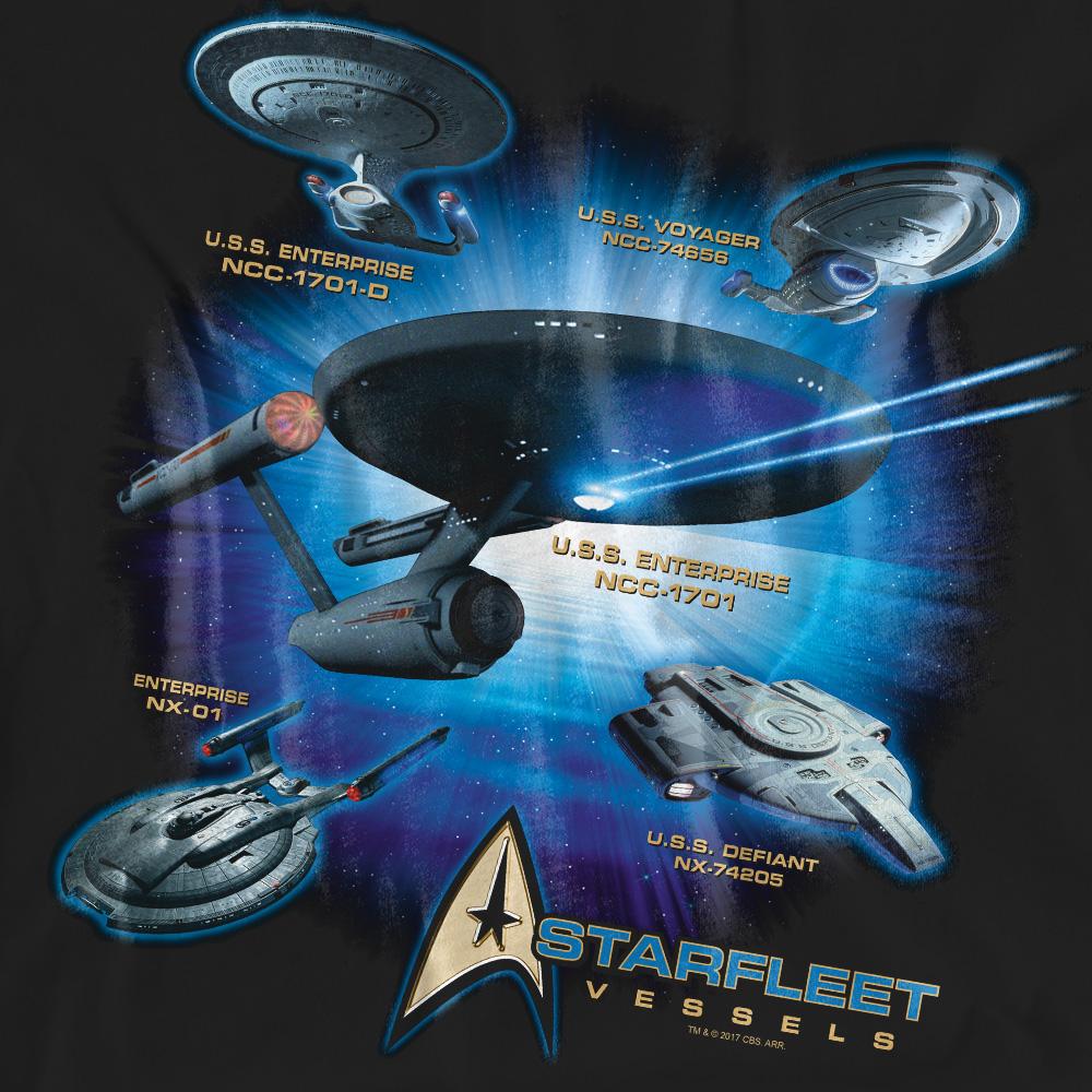 Black - Pack Shot - Star Trek Unisex Adult Starfleet Vessels T-Shirt