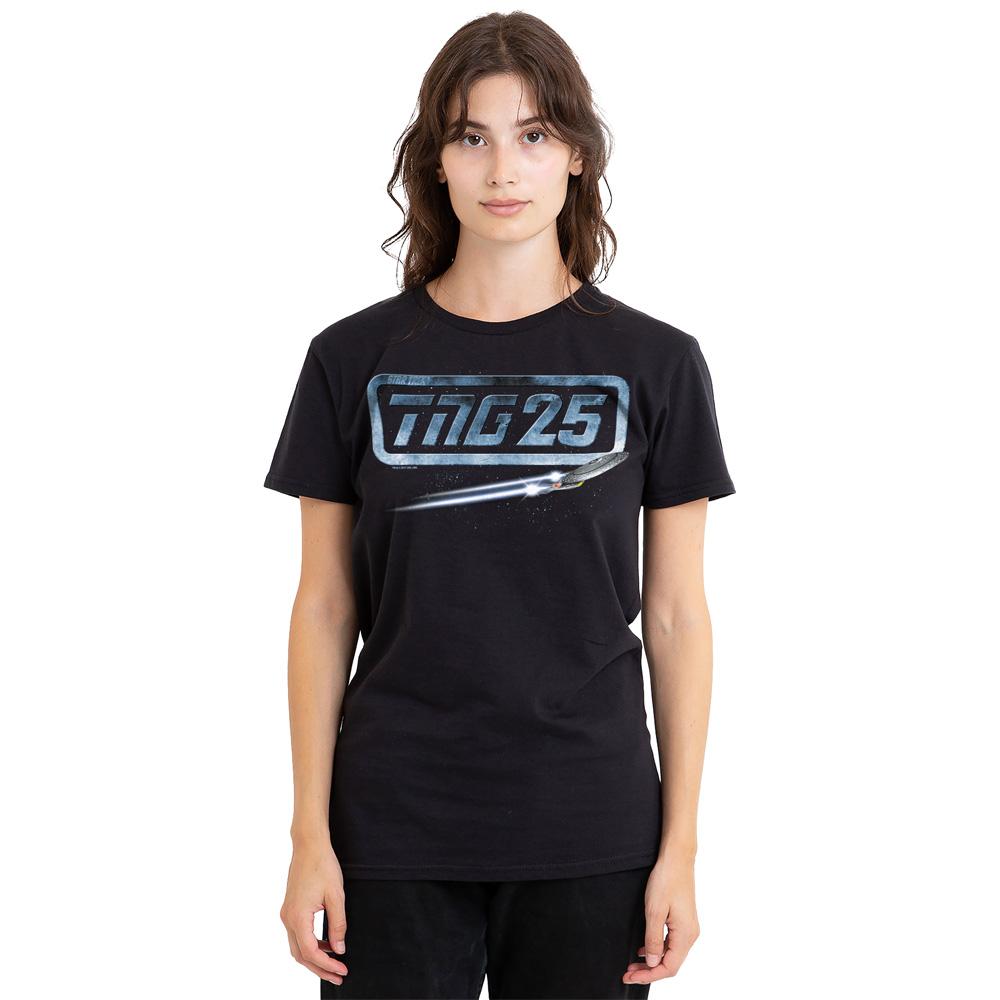 Black - Side - Star Trek Unisex Adult The Next Generation 25 Enterprise T-Shirt