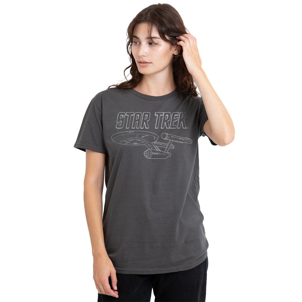 Charcoal - Side - Star Trek Unisex Adult The Original Series Enterprise T-Shirt