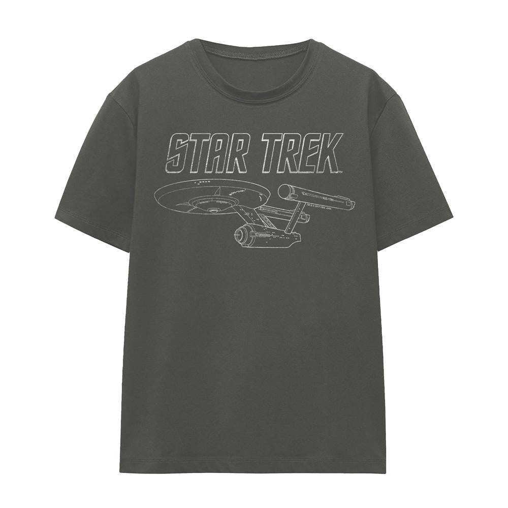 Charcoal - Front - Star Trek Unisex Adult The Original Series Enterprise T-Shirt