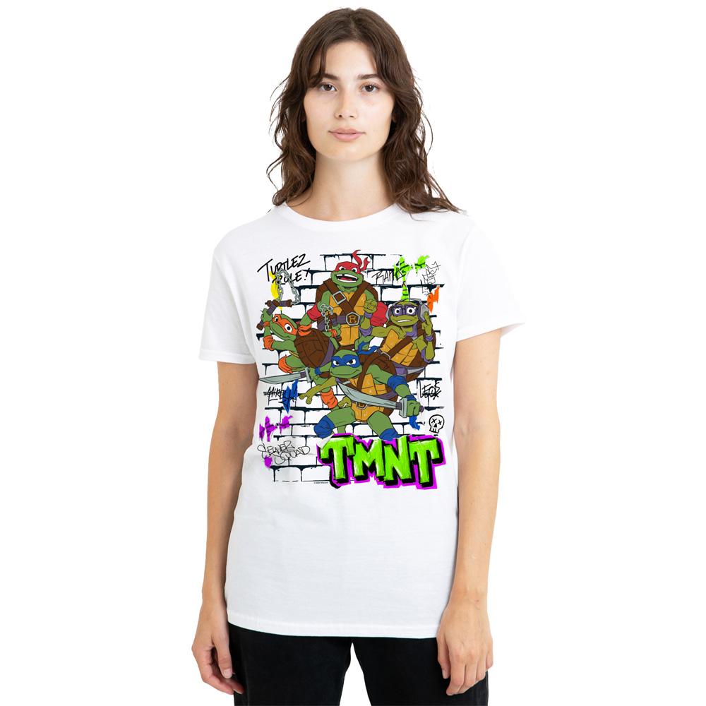 White - Side - Tales of the Teenage Mutant Ninja Turtles Unisex Adult Brick Wall Poster T-Shirt