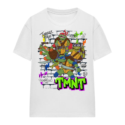 White - Front - Tales of the Teenage Mutant Ninja Turtles Unisex Adult Brick Wall Poster T-Shirt