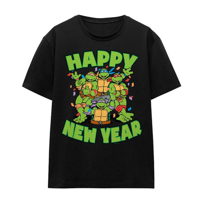 Black - Front - Teenage Mutant Ninja Turtles Unisex Adult Group New Year T-Shirt