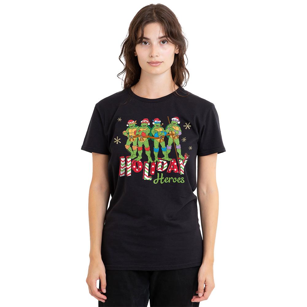 Black - Side - Teenage Mutant Ninja Turtles Unisex Adult Holiday Heroes Christmas T-Shirt
