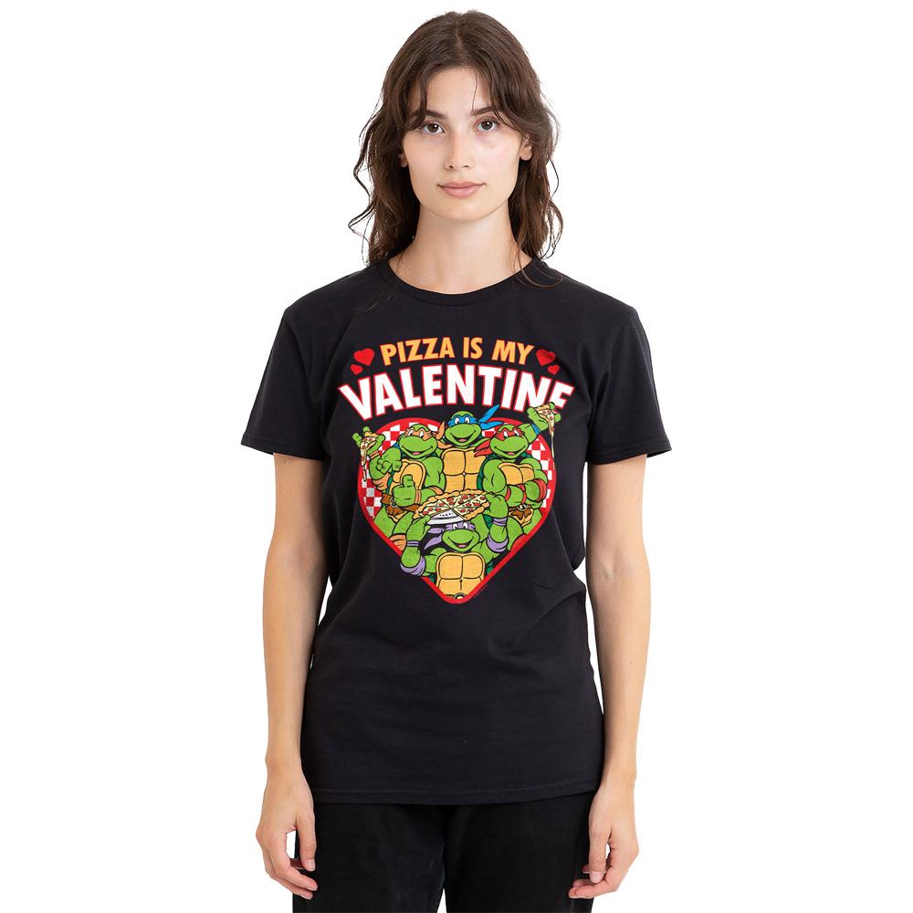 Black - Side - Teenage Mutant Ninja Turtles Unisex Adult Pizza Is My Valentine T-Shirt