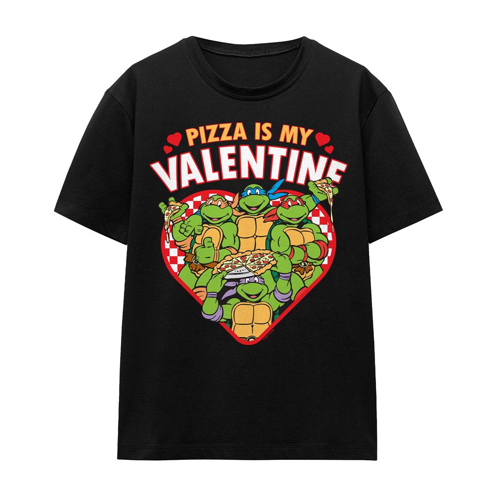 Black - Front - Teenage Mutant Ninja Turtles Unisex Adult Pizza Is My Valentine T-Shirt