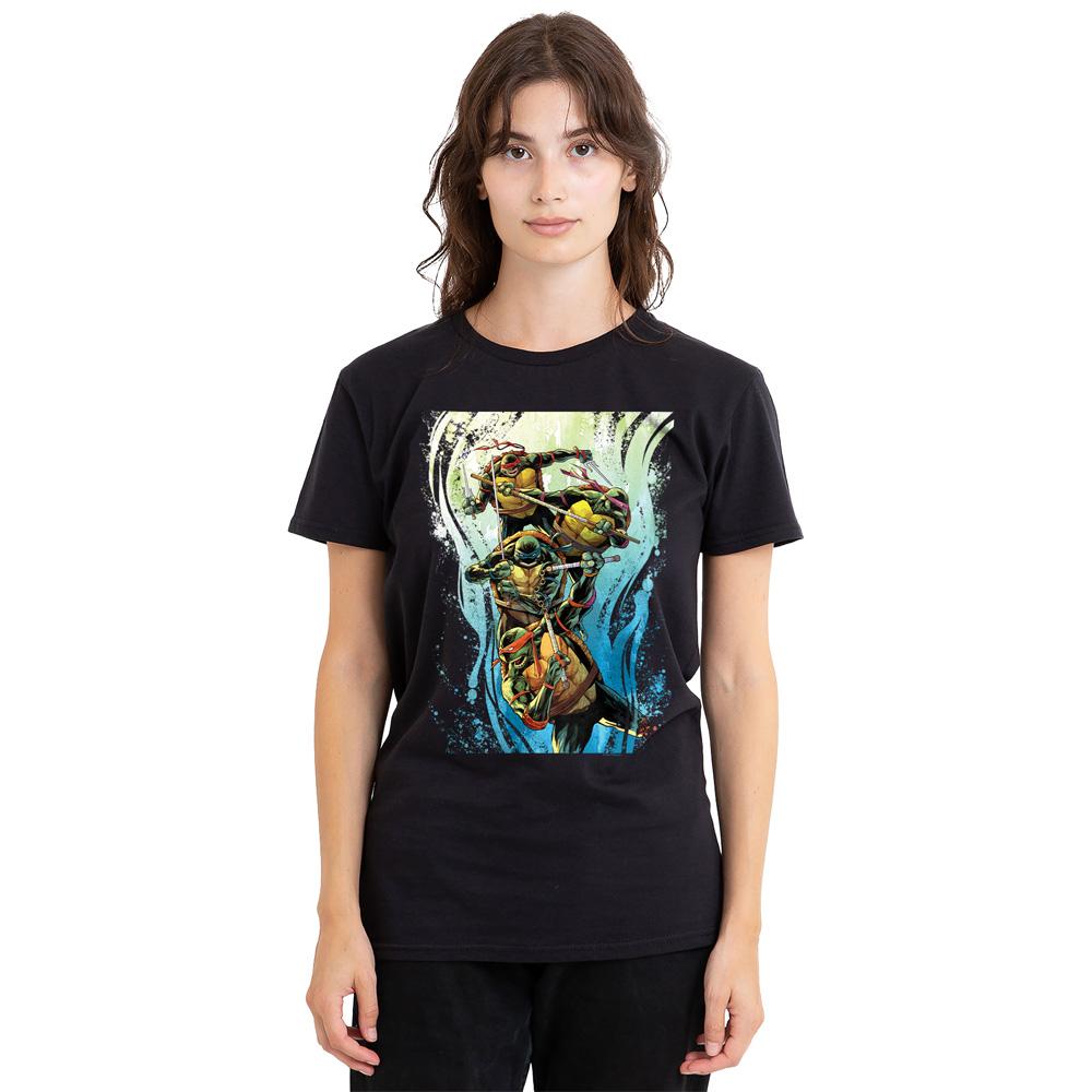 Black - Side - Teenage Mutant Ninja Turtles Unisex Adult Cool Rainbow Warriors T-Shirt