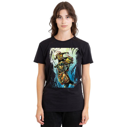 Black - Side - Teenage Mutant Ninja Turtles Unisex Adult Cool Rainbow Warriors T-Shirt