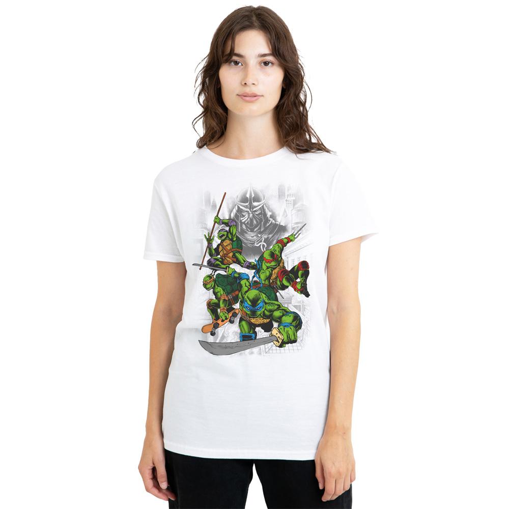 White - Side - Teenage Mutant Ninja Turtles Unisex Adult Shredder And Turtles Comic T-Shirt