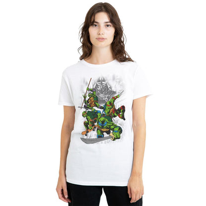 White - Side - Teenage Mutant Ninja Turtles Unisex Adult Shredder And Turtles Comic T-Shirt