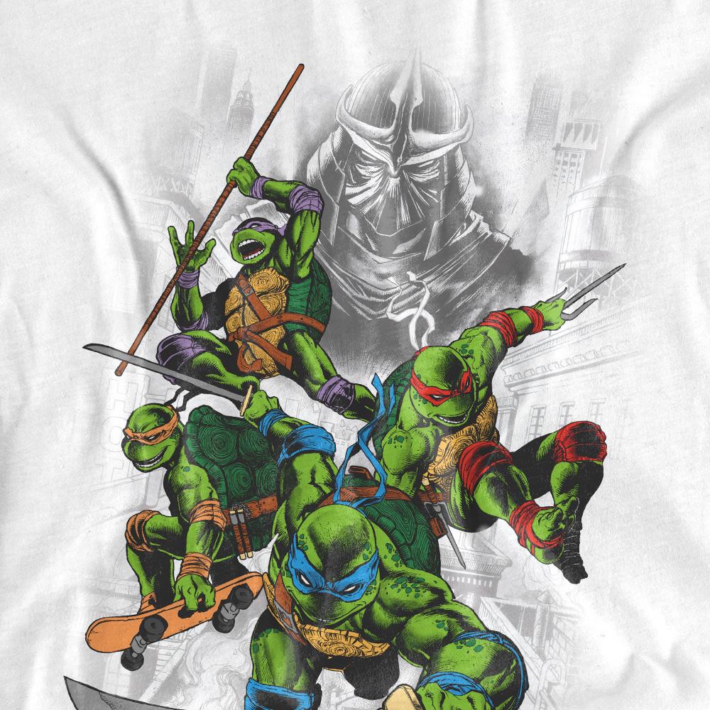 White - Pack Shot - Teenage Mutant Ninja Turtles Unisex Adult Shredder And Turtles Comic T-Shirt