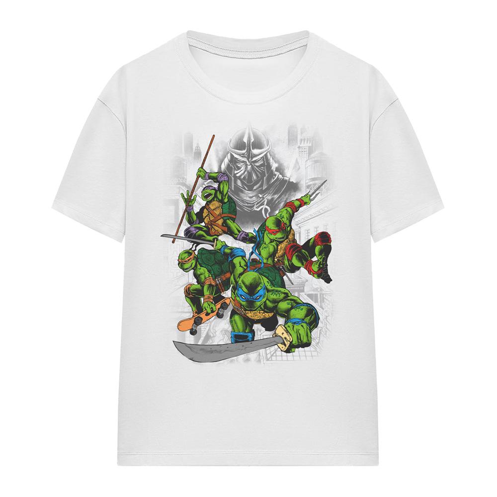 White - Front - Teenage Mutant Ninja Turtles Unisex Adult Shredder And Turtles Comic T-Shirt