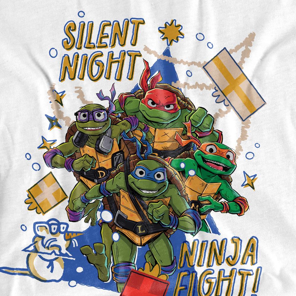 White - Pack Shot - Teenage Mutant Ninja Turtles: Mutant Mayhem Unisex Adult Silent Night Ninja Fight Christmas T-Shirt
