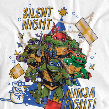 White - Pack Shot - Teenage Mutant Ninja Turtles: Mutant Mayhem Unisex Adult Silent Night Ninja Fight Christmas T-Shirt