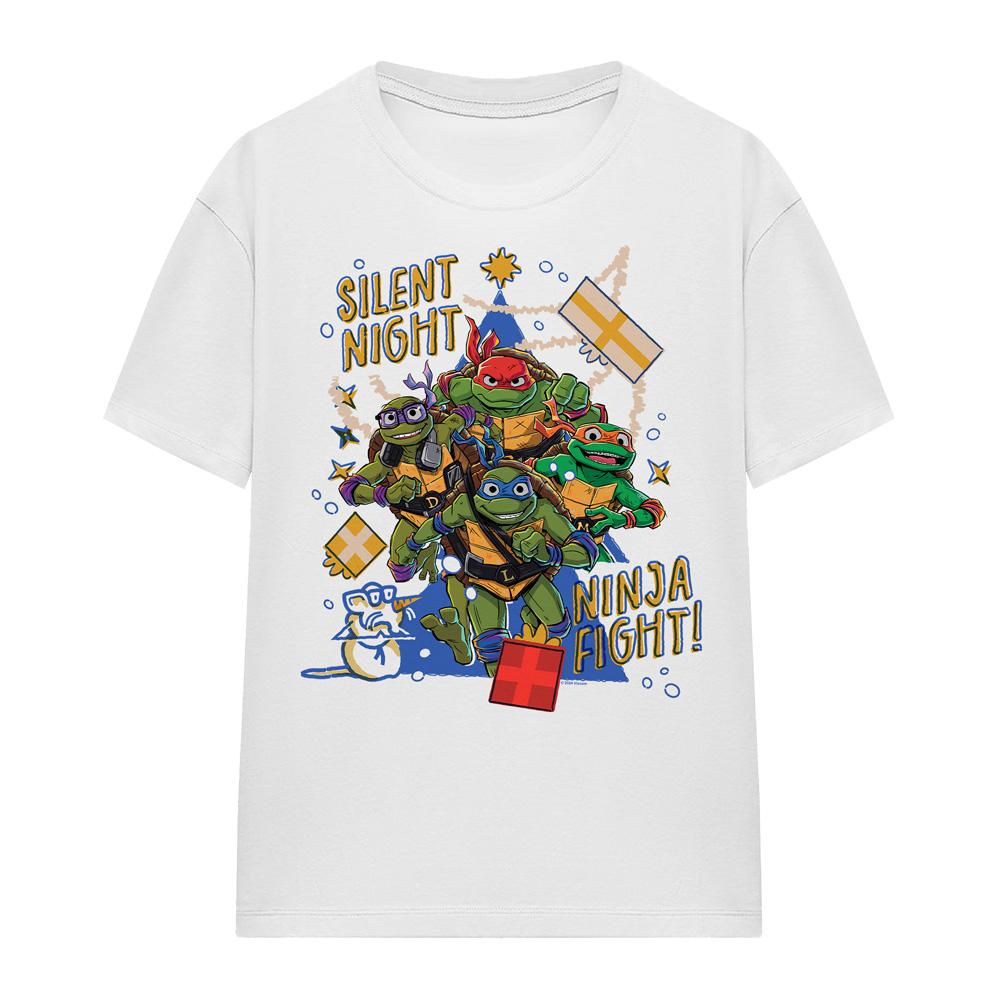 White - Front - Teenage Mutant Ninja Turtles: Mutant Mayhem Unisex Adult Silent Night Ninja Fight Christmas T-Shirt
