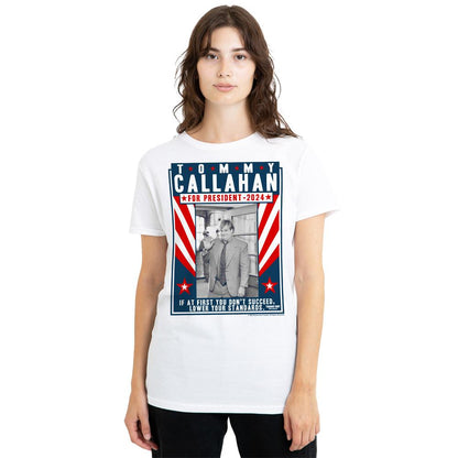 White - Side - Tommy Boy Unisex Adult Callahan For President 2024 Lower Your Standards T-Shirt
