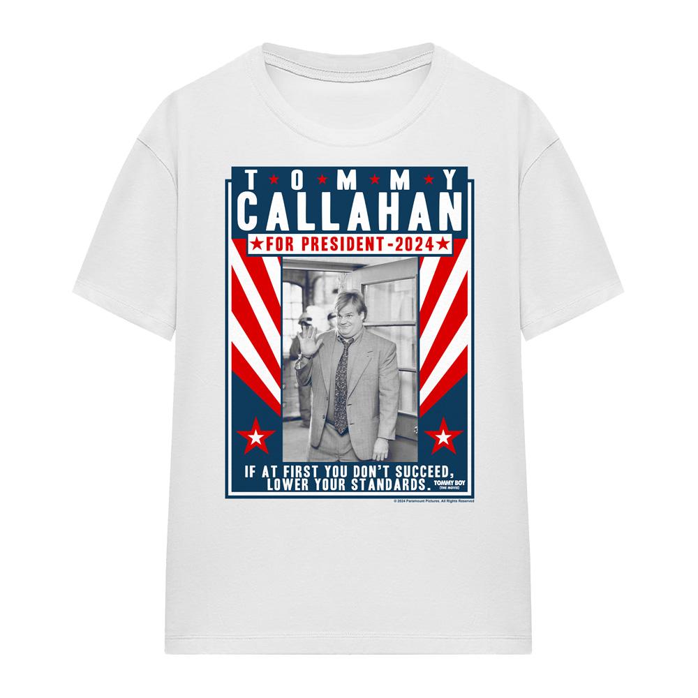 White - Front - Tommy Boy Unisex Adult Callahan For President 2024 Lower Your Standards T-Shirt