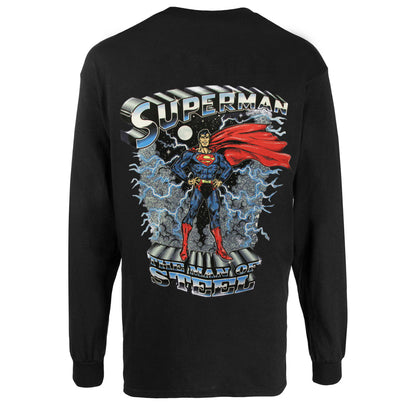 White - Lifestyle - Superman Mens Man Of Steel Lightning Long-Sleeved T-Shirt