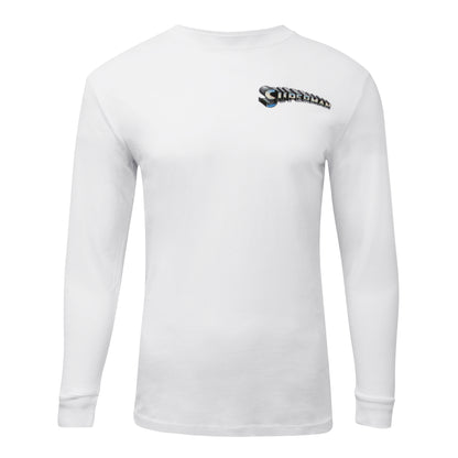 White - Front - Superman Mens Man Of Steel Lightning Long-Sleeved T-Shirt